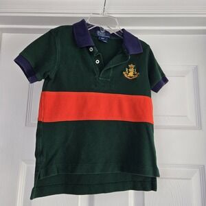 Polo Ralph Lauren Boys Vtg Crest Polo Shirt Size 3 Green Orange Cotton